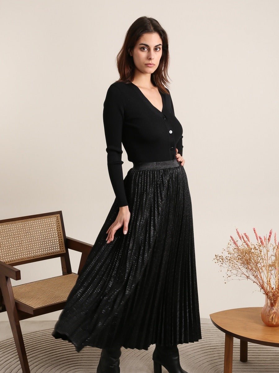 Metallic pleated skirt black hotsell