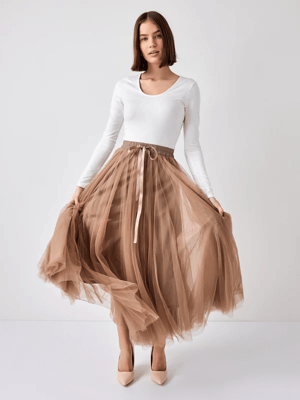 Tan shop tulle skirt