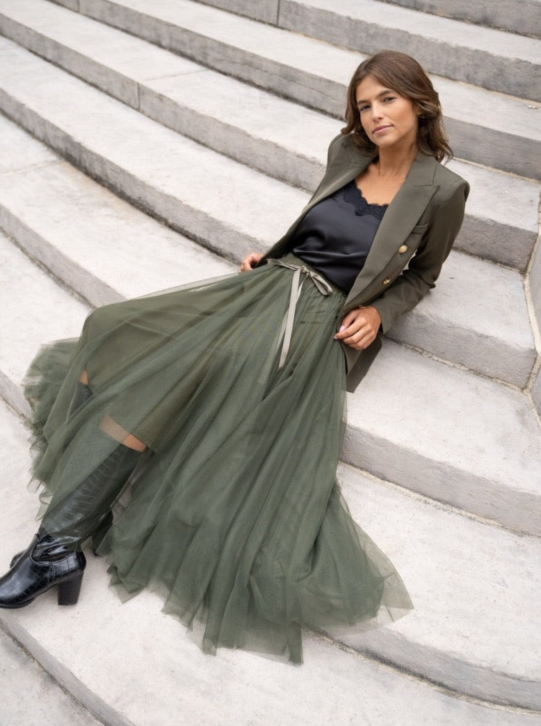 Khaki tulle maxi on sale skirt