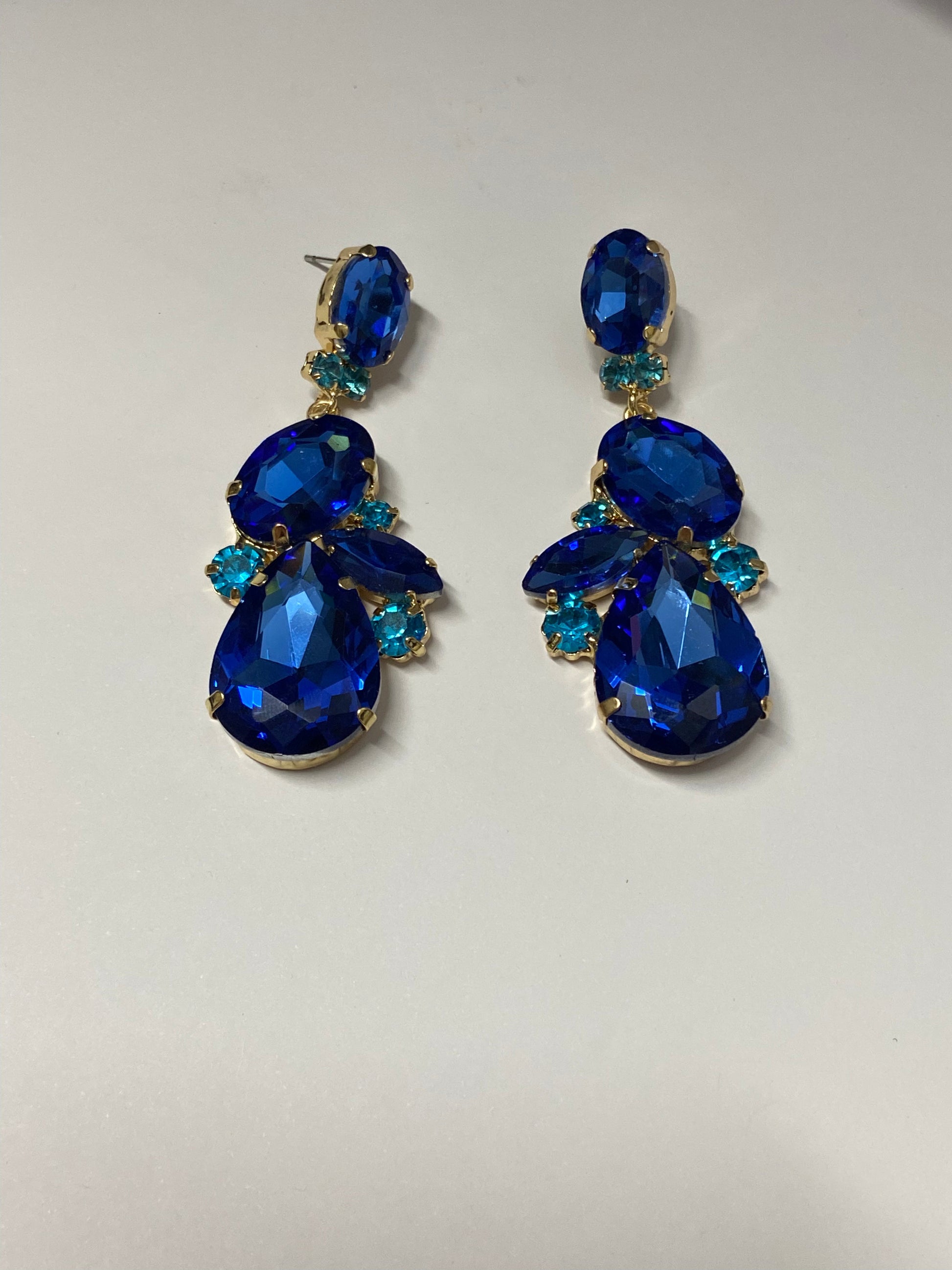 Chunky Blue Diamond Drop Earrings-Fi&Co Boutique