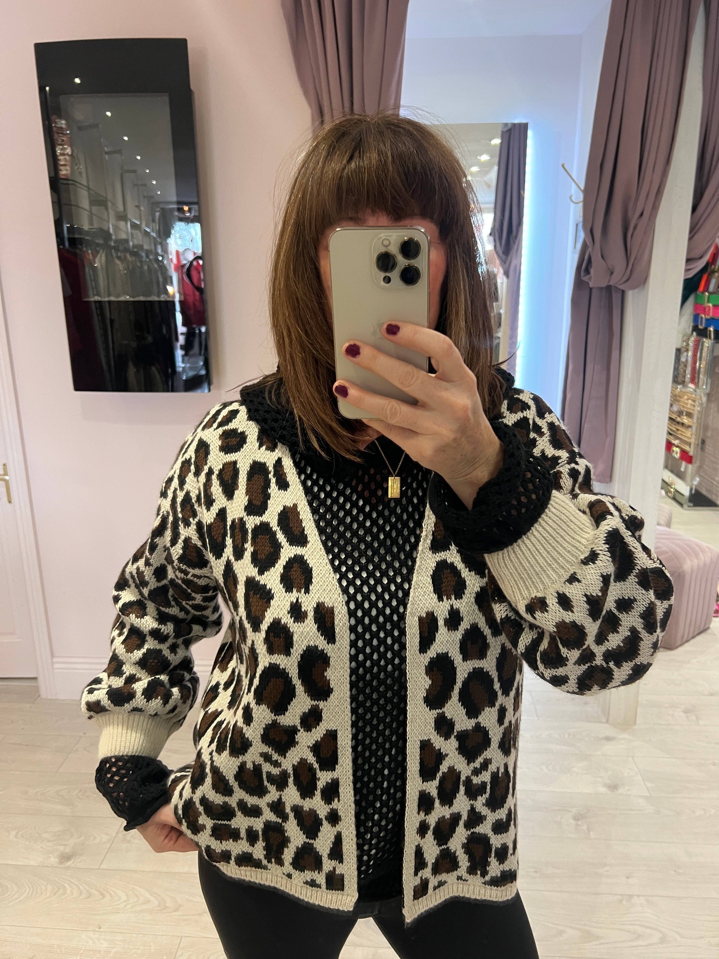 Leopard print cardigan boutique hotsell