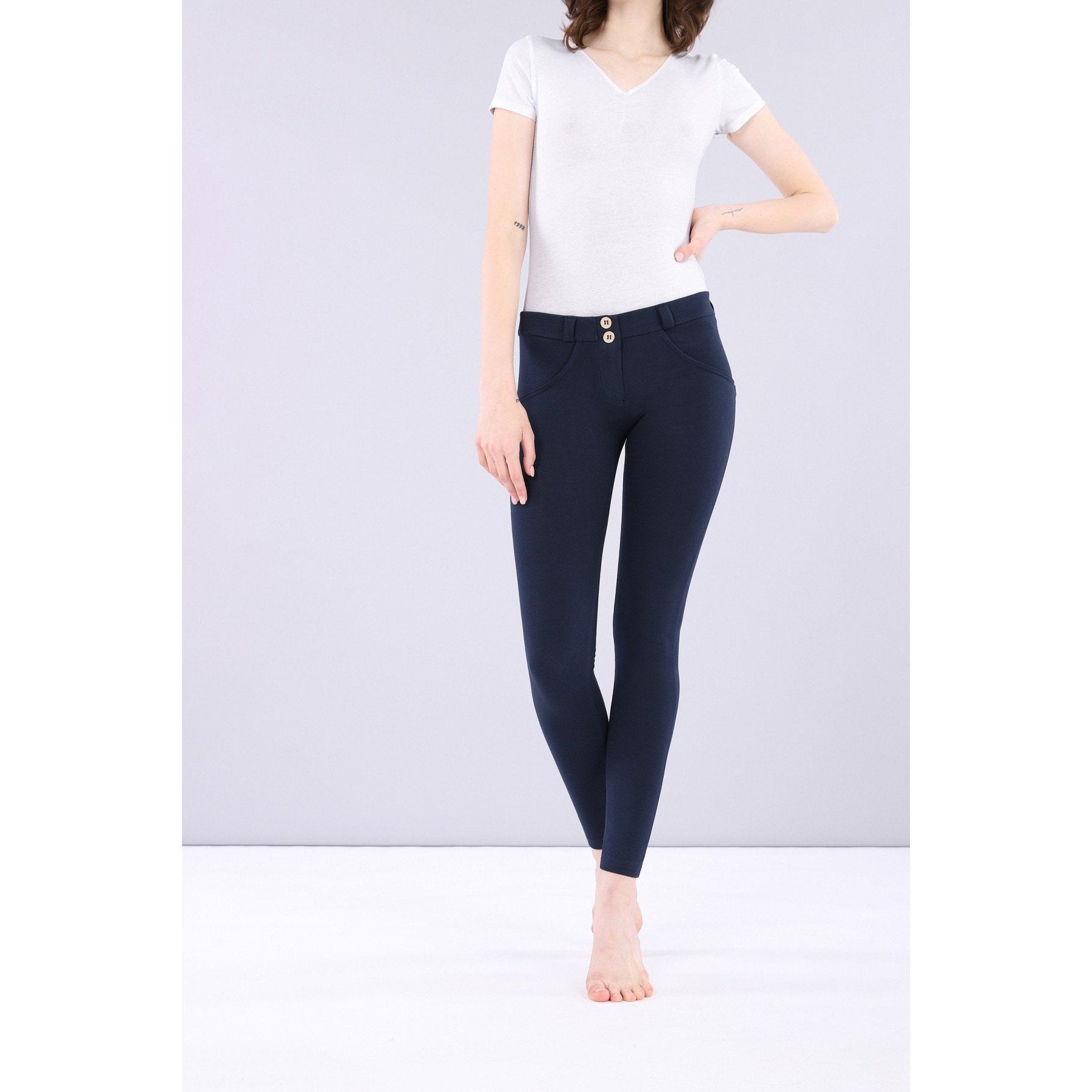 NEXT Tailored Elasticated Back Skinny Leg Trousers Navy Women Trousers